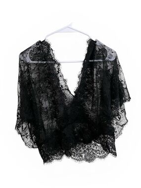 Black Lace V-Neck Sheer Top